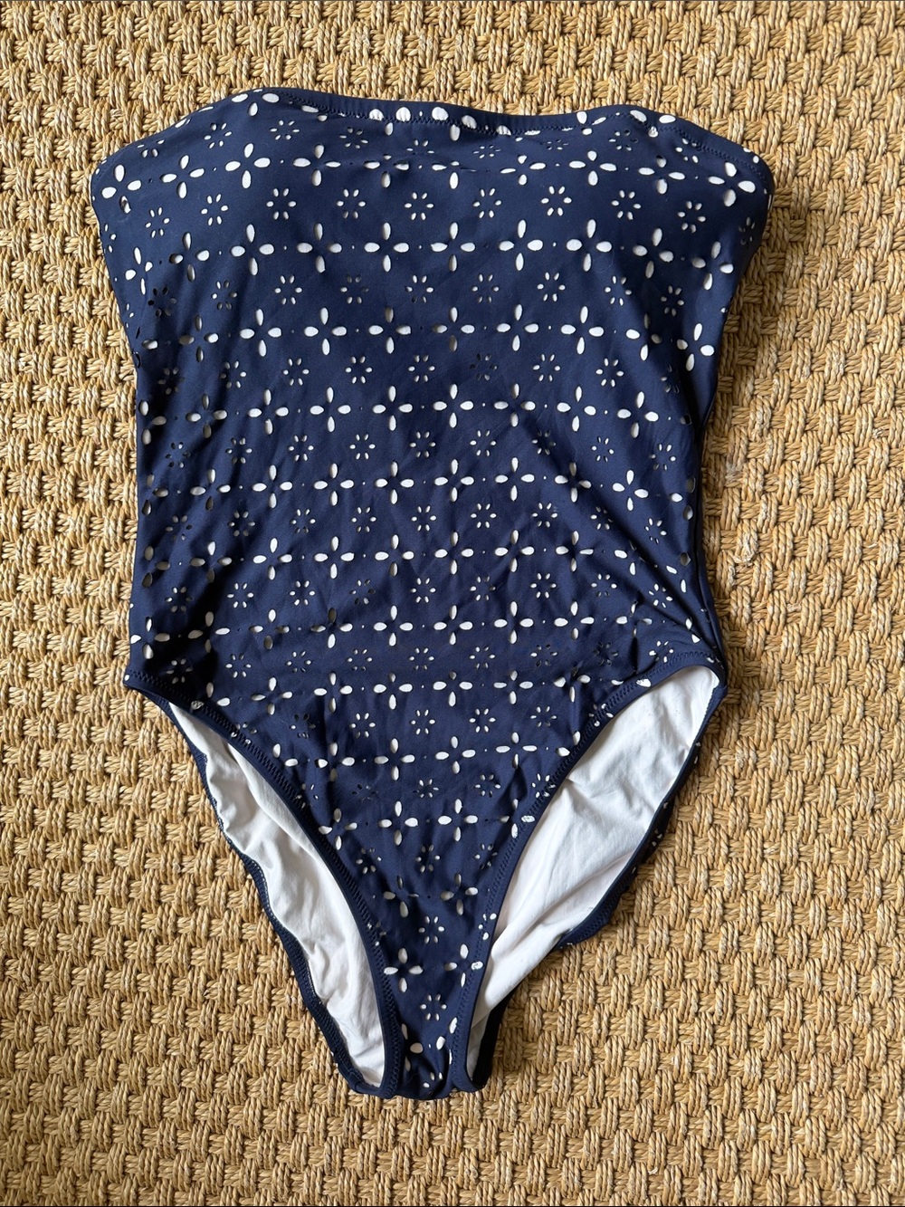 J. Crew Navy One-Piece Swimsuit with White Eyelet Print